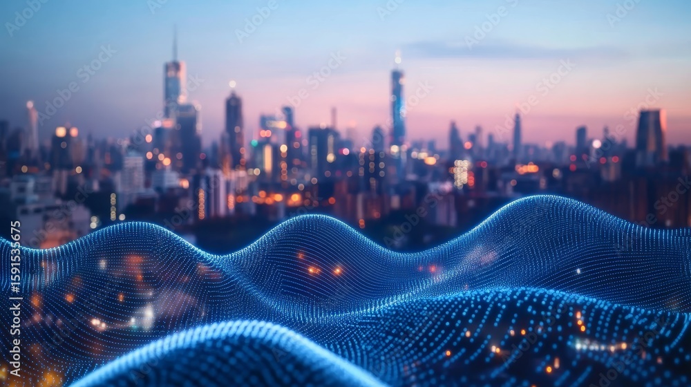 Poster advanced smart city technology integration with big data visualization in urban megapolis scenery