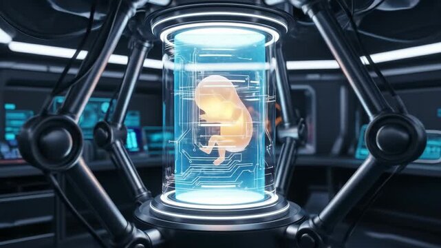 Futuristic Laboratory Environment Showcasing Fetus in Glass Container