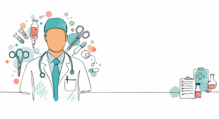An illustration depicting a doctor with various medical tools.