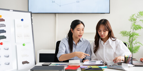 Woman architect designer select material compare samples finishing. Female interior creator...