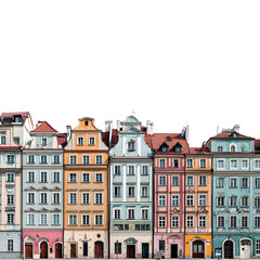 Obraz premium Colorful historic buildings lining a street in a vibrant urban setting with clear skies