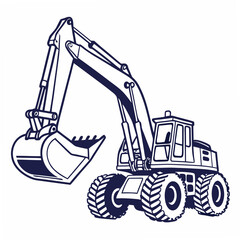 Dark blue excavator on white digger construction