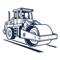 Dark blue road roller vehicle on white background construction vehicle