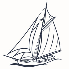 Dark blue sailing vessel on white background sailing boat