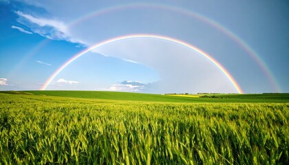 Double rainbow over a green field