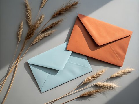 Two envelopes with dried wheat stalks