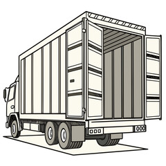 Cream cargo truck with open rear doors container transport