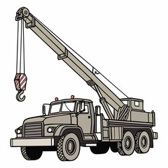 Heavy duty crane truck with extended boom and hook heavy equipment construction vehicle © RABBY