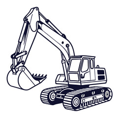 Dark blue digger on white excavator construction