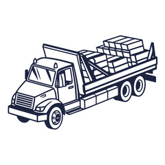 Heavy duty truck carrying stacked cargo flatbed transportation