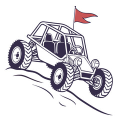 Dune buggy with red flag off road vehicle sand rail