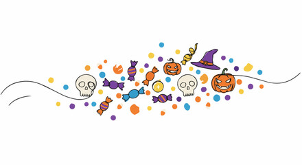 A Halloween-themed illustration featuring various festive elements scattered artistically.