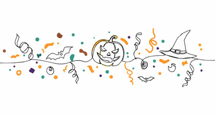 Halloween-themed doodle illustration with pumpkin and other ornaments.