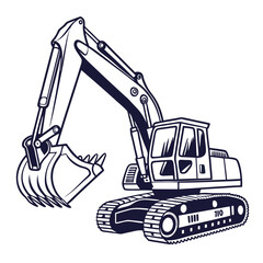 Excavator machine with bucket and tracks digger construction