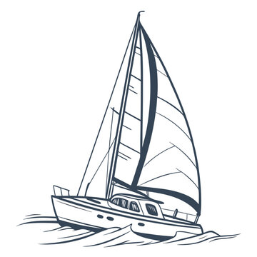 sailing boat on waves, line art clip art preview