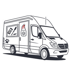 Naklejka premium Grooming van with paw print and tools mobile service