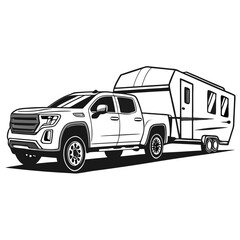 Luxury pickup truck towing travel trailer vector
