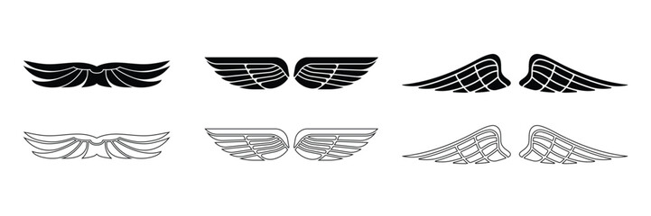 Obraz premium Set of Wings icon collection. Simple of wings with different style.
