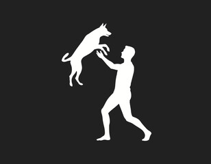 Man Watching His Dog with a Soft, Minimal Background Vector Illustration