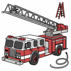 Red fire truck with ladder and hose rescue emergency vehicle © RABBY