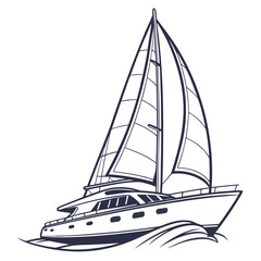 Luxury sailboat sailing on waves yacht water