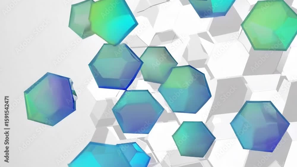 Poster abstract background with colorful hexagons. the hexagons are translucent and overlap each other, cre