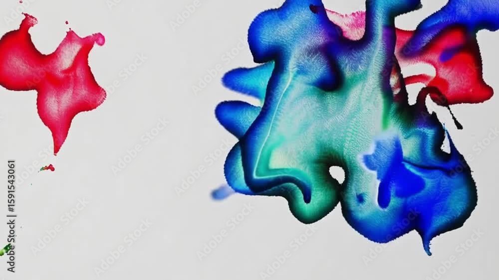 Poster colorful swirls of red and blue ink mix together on paper, creating an abstract pattern and texture