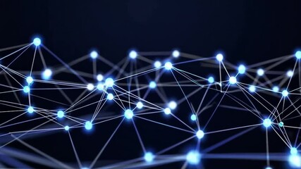 A network of interconnected points forming a digital web in a blue background - Powered by Adobe