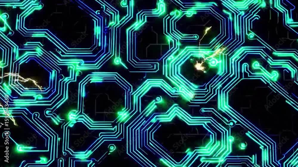 Poster futuristic digital circuit board with interconnected pathways and abstract glow, with vibrant light 
