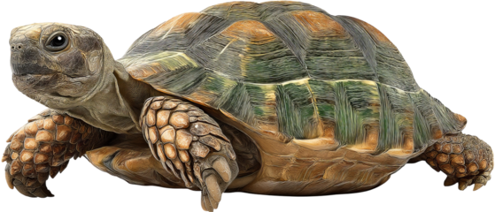 Full‑body high‑resolution tortoise isolated on transparent background PNG cutout ideal for wildlife education, nature‑themed graphic design, reptile identification, and conservation infographic