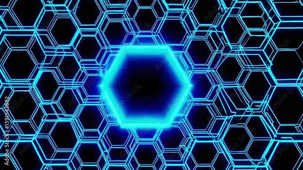 Poster blue hexagon pattern for technology. the glowing design suggests advanced technology or a futuristic