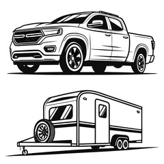 Pickup truck and trailer illustration vehicle transportation © rabbi