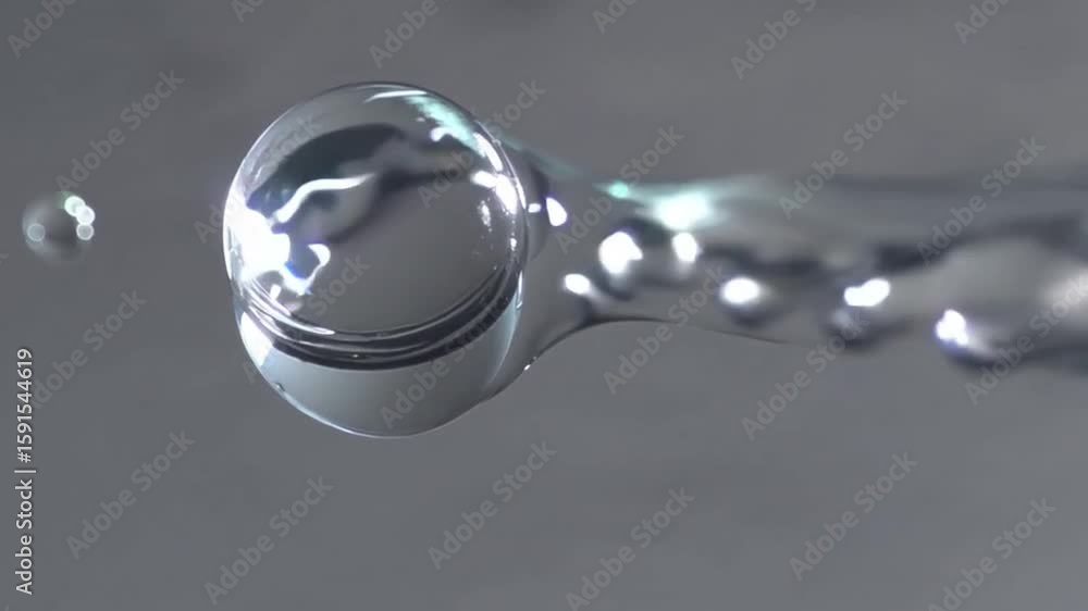 Poster captivating macro shot of a liquid mercury droplet, showcasing the element's unique reflective and s