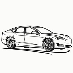 Naklejka premium Sleek electric sedan outline electric car luxury vehicle