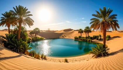 Beautiful Oasis in the Sahara Desert with Palm Trees and Clear Water