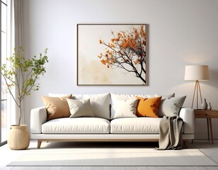 Modern living room with artwork and warm tones
