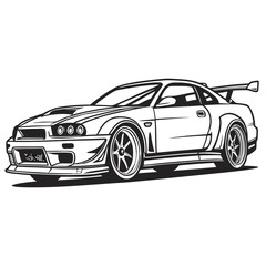 Sleek sports car with racing spoiler racing car coupe