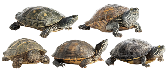 High‑resolution full‑body turtle isolated on transparent background PNG cutout, realistic reptile shell texture ideal for wildlife education, ocean conservation graphics, nature‑themed branding