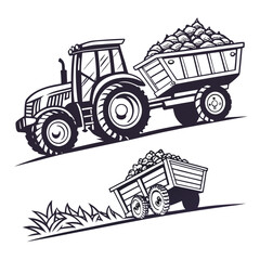 Tractor hauling trailer filled with produce farm agriculture