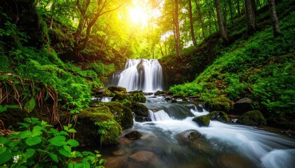 Lush waterfall cascading through a dense forest (7)