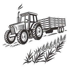 Tractor pulling trailer with smoke farm agriculture