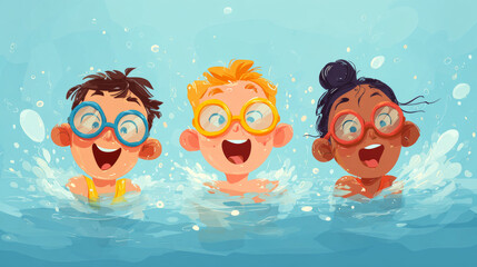 A vector design for childrenâ€™s swimming education, usable for banners, flyers, or social media promotion