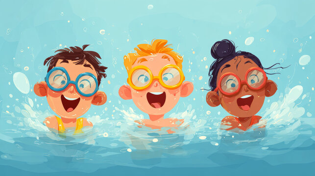 A vector design for childrenâ€™s swimming education, usable for banners, flyers, or social media promotion - Powered by Adobe