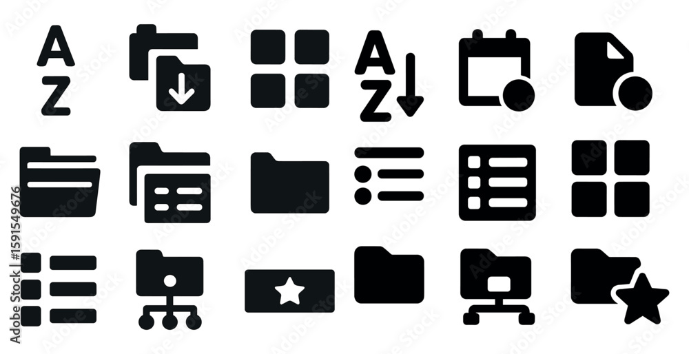 Poster collection of icons for a computer program. the icons include a calendar, a file folder, and a star