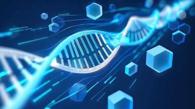 Stunning 4 K animation D N A helix genetic code science technology futuristic medical healthcare biotechnology digital data innovation research genetic engineering genomics