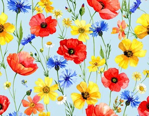 Vibrant floral pattern on a light blue background
