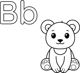 Alphabet coloring page letter B with bear
