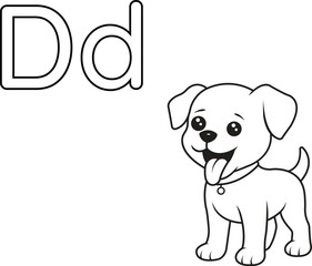 Alphabet coloring page letter D with dog