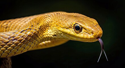 Obraz premium Luxurious Golden Snake Gaze with Forked Tongue Reptile