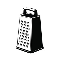 Black and white illustration of a kitchen grater with a handle on a white background